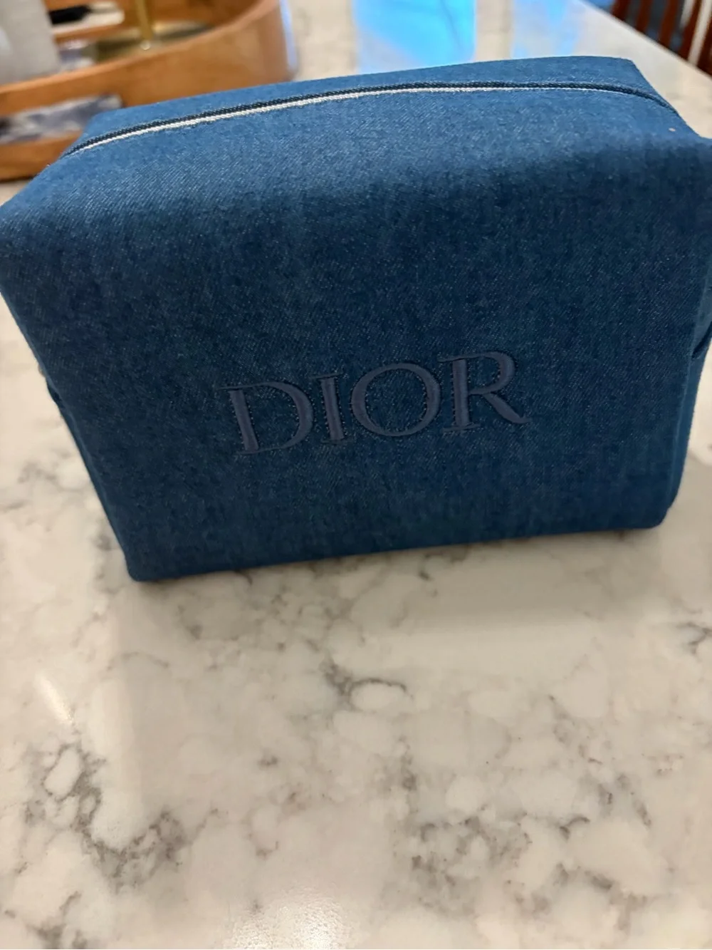 Dior Denim Blue Cosmetic Pouch with Lip Plumper, Mascara & Skincare. NWT